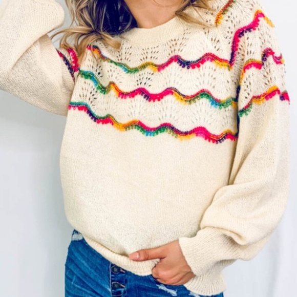 LAST- KARA Pop of Color Detail Knit sweater - Picture 6 of 8